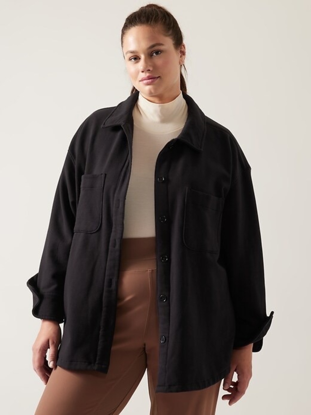 Athleta, Retro Plush Shirt Jacket, Black, Large